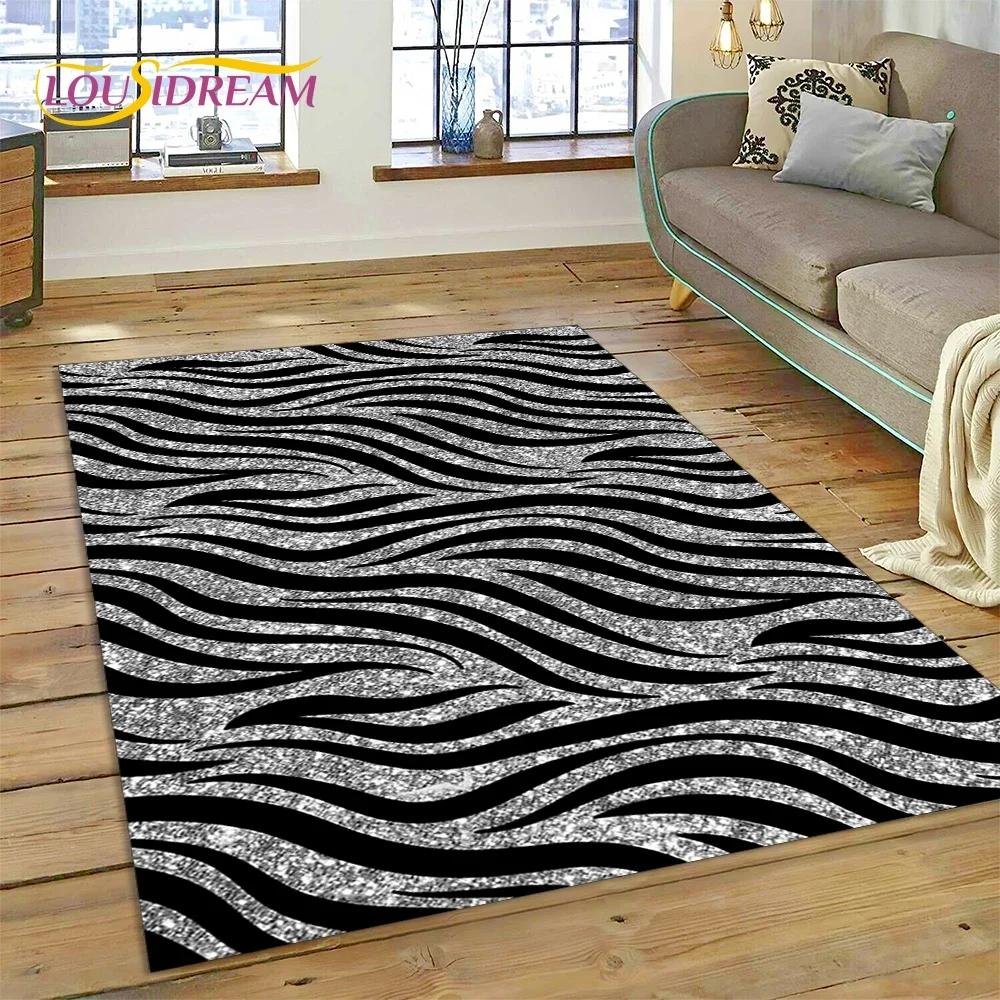 Tappeto a Strisce Colorate Zebra Leopardo Tigre per Camera da Letto Soggiorno Casa Decorazione Divano, Tappetino Grande per Giochi Bambini