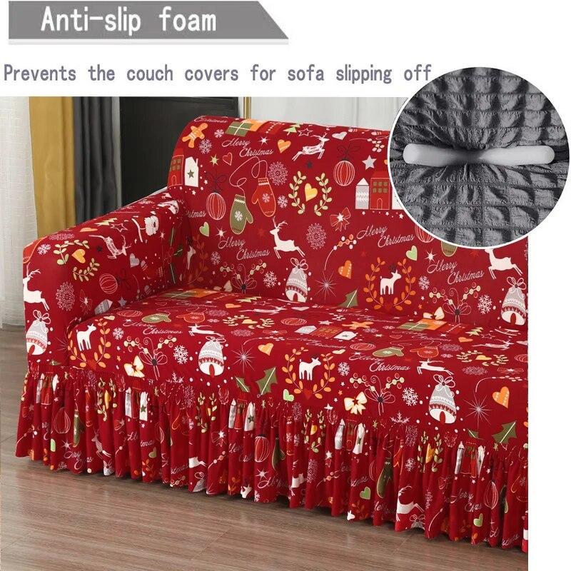Printed Ruffled Skirt Sofa Cover Stretch Couch Slipcover Washable Furniture Protector Easy Fit Living Room Decor