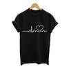 Hochwertiges Sommer Damen Rundhals T-Shirt mit Print und modischem Herzschlag-Design