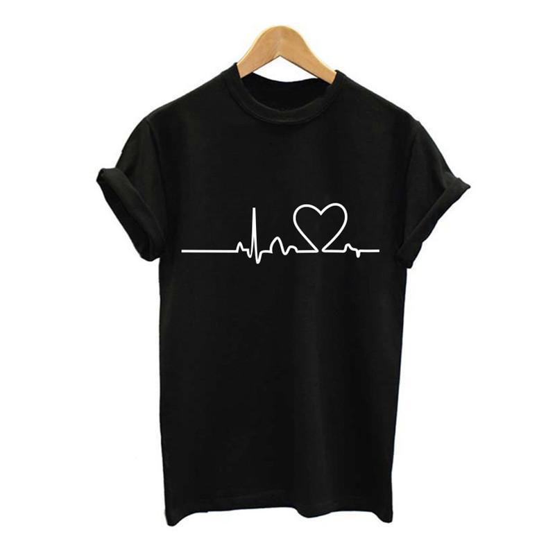 Hochwertiges Sommer Damen Rundhals T-Shirt mit Print und modischem Herzschlag-Design