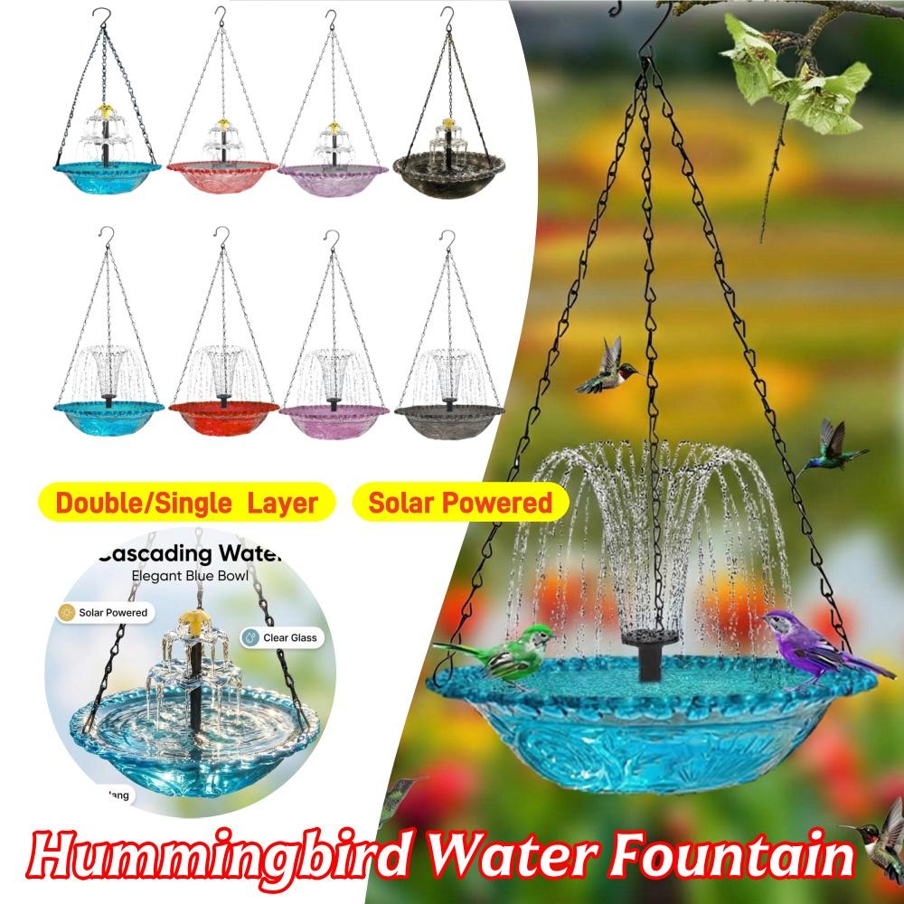 Hanging Birds Bath with Solar Fountain Pump Outdoor Garden Hummingbird Feeder Tray Water Fountain Birdbath Bowl