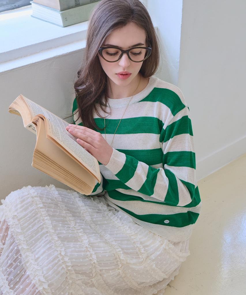 SLOWLOLLI Stripe Round-Neck Knit_4 Colors