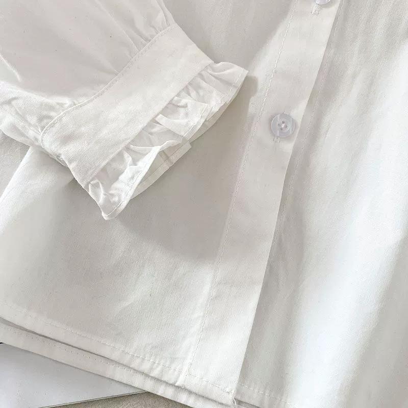 Preppy Style Peter Pan Collar White Shirt Women Spring Summer Long Sleeve Casual Loose Student Blouses Kawaii Button-Up Shirts