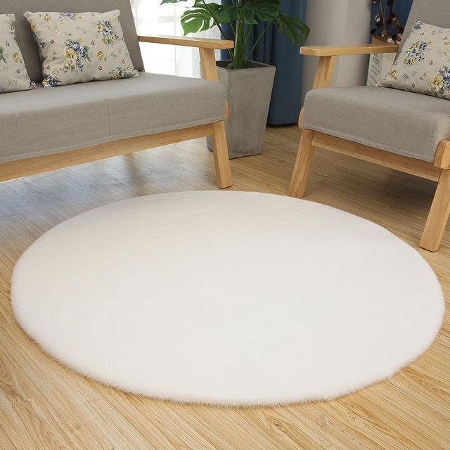 Tappeto rotondo per bambini Tappeto peloso per ragazza Tappetini antiscivolo Pelliccia di coniglio artificiale bianca Soggiorno Camera da letto Tappeti decorativi per la casa 