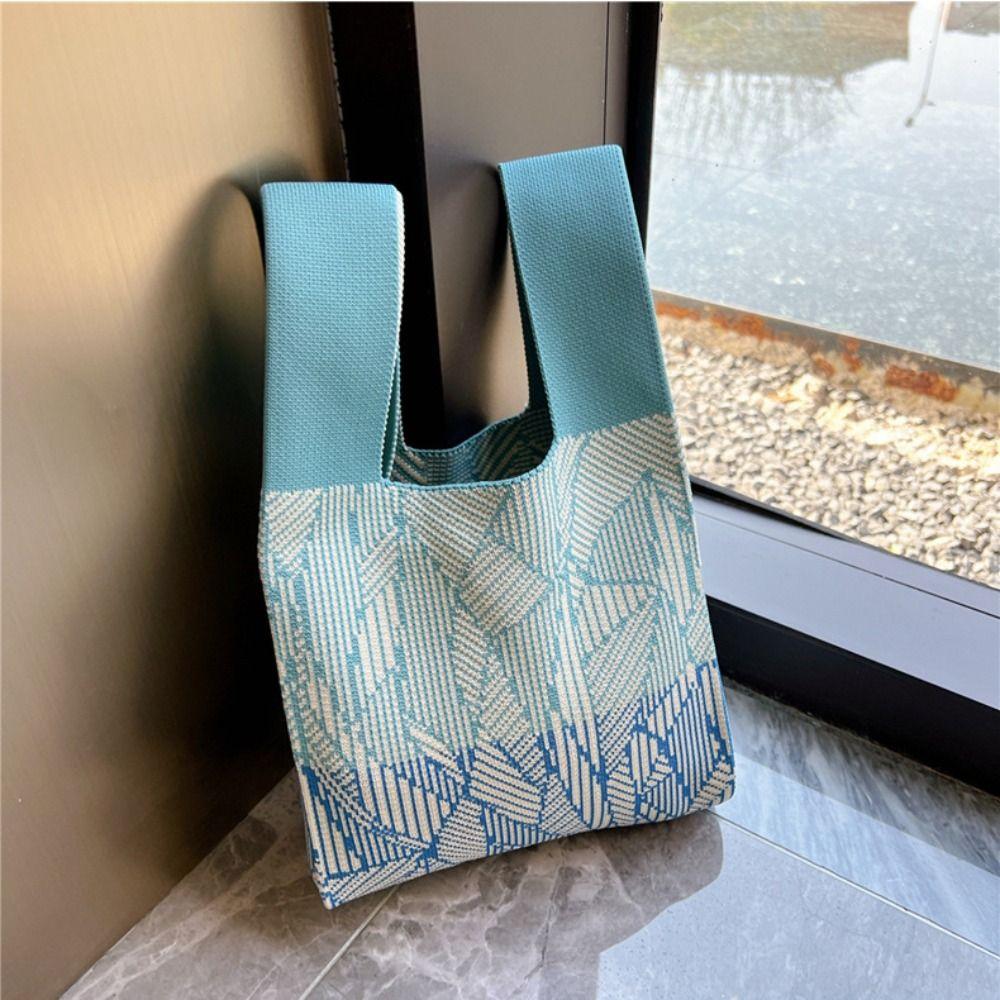 Women Girls Small Knot Wrist Bag Knitted Portable Vest Tote Bag Going Out Portable Storage Bag Large Capacity Shopping Bags