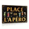 Omaggio Culturale, Elegante Latta Vintage Francese - Segno da Parete 'Place Des Aperos' per Casa, Casale, Bar, Pub Decorazione Idea Regalo