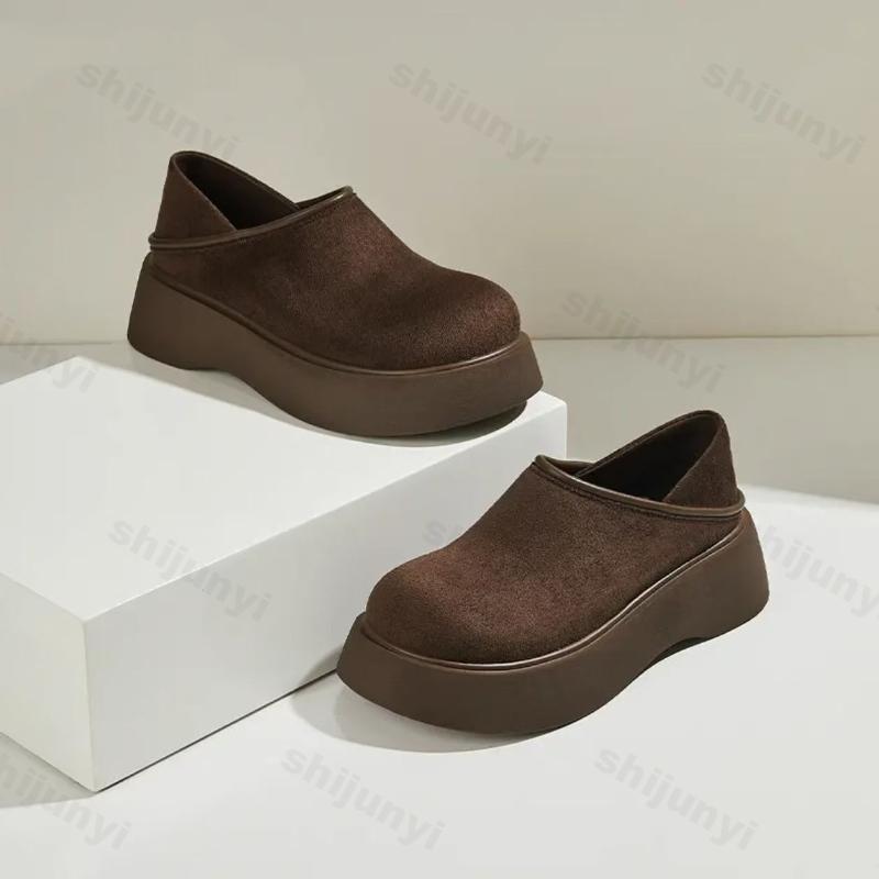 Fashion Women's Platform Loafers 2025 Autumn Winter New Fashion Slip on Height Increase Casual Shoes Comfortable Vintage Half Slippers