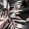 Women V Neck Summer Leaf Print Short Sleeve Single Breasted Drawstring Loose Dresses