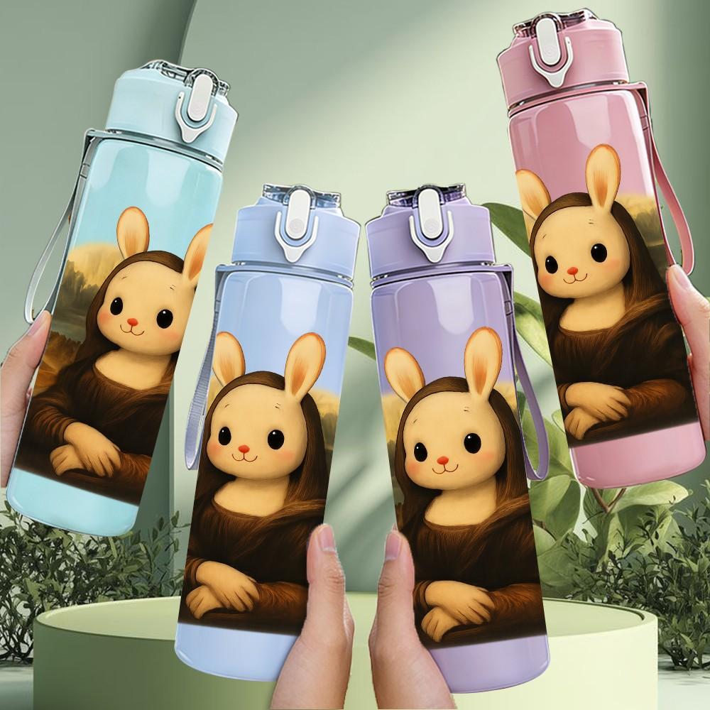 1PC Nun Rabbit Cute Character Print 750ml Color Plastic Sports Water Bottle Leakproof Flip Straw Lid Suitable for Sports Office Home Use