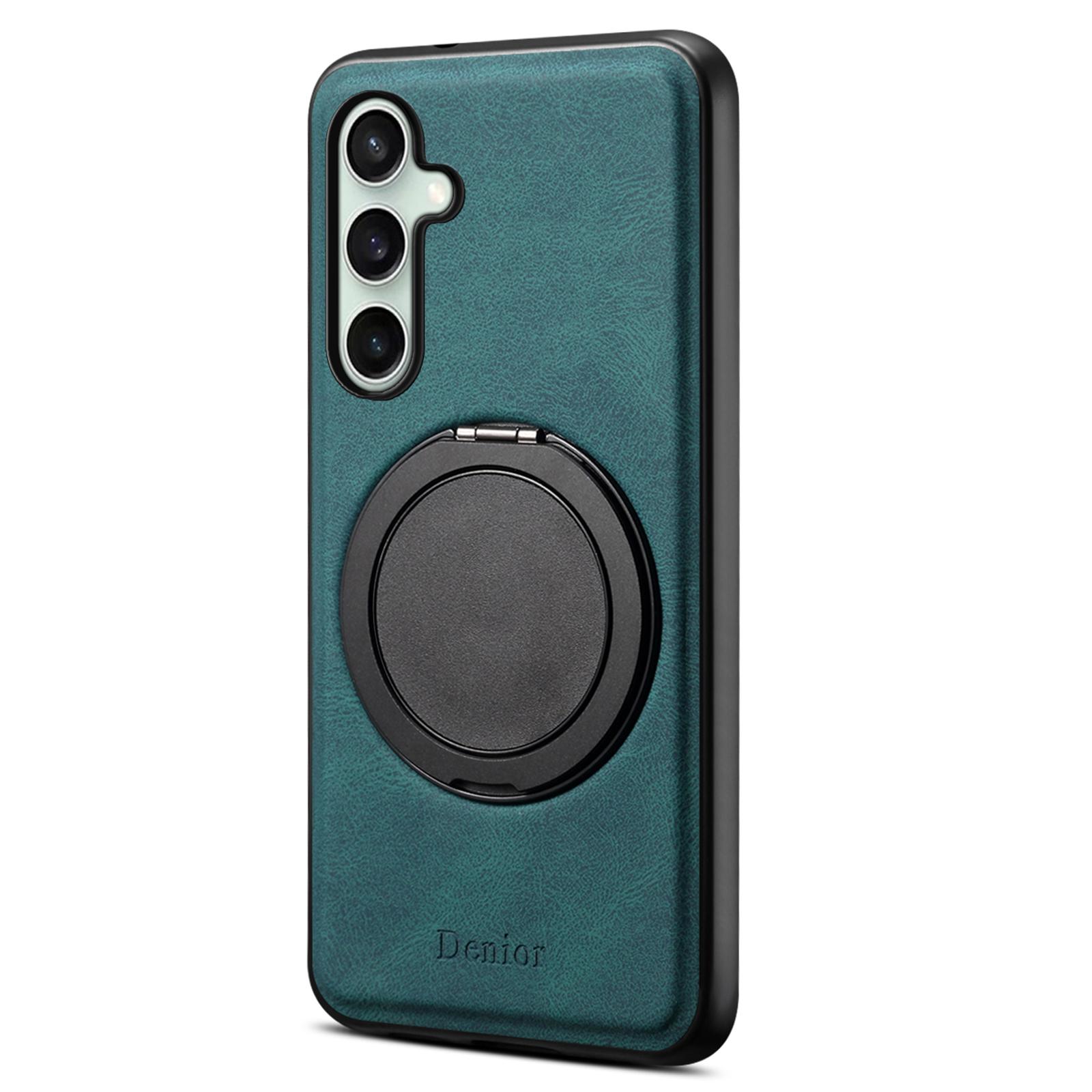 

DENIOR A14 For Samsung Galaxy S24 Magnetic Case Rotary Kickstand Leather PC TPU Phone Cover Blue