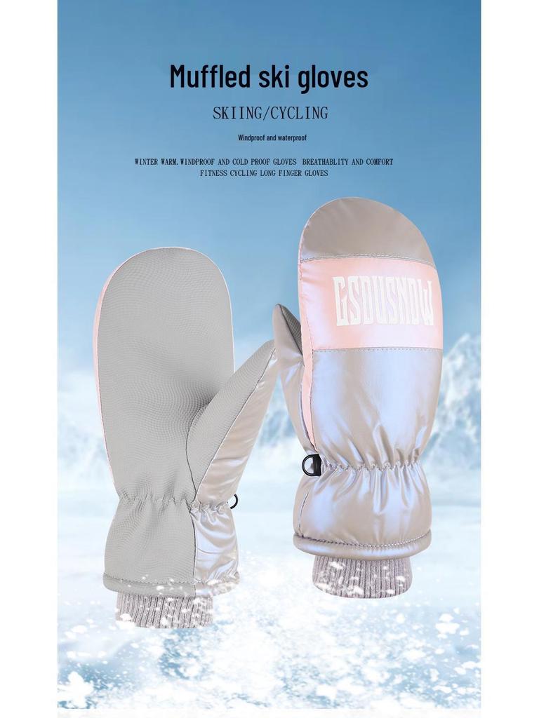 2024 Women's Waterproof Ski Mittens, Fleece-Lined, Warm & Cute, Fingerless for Cycling & Snowboarding