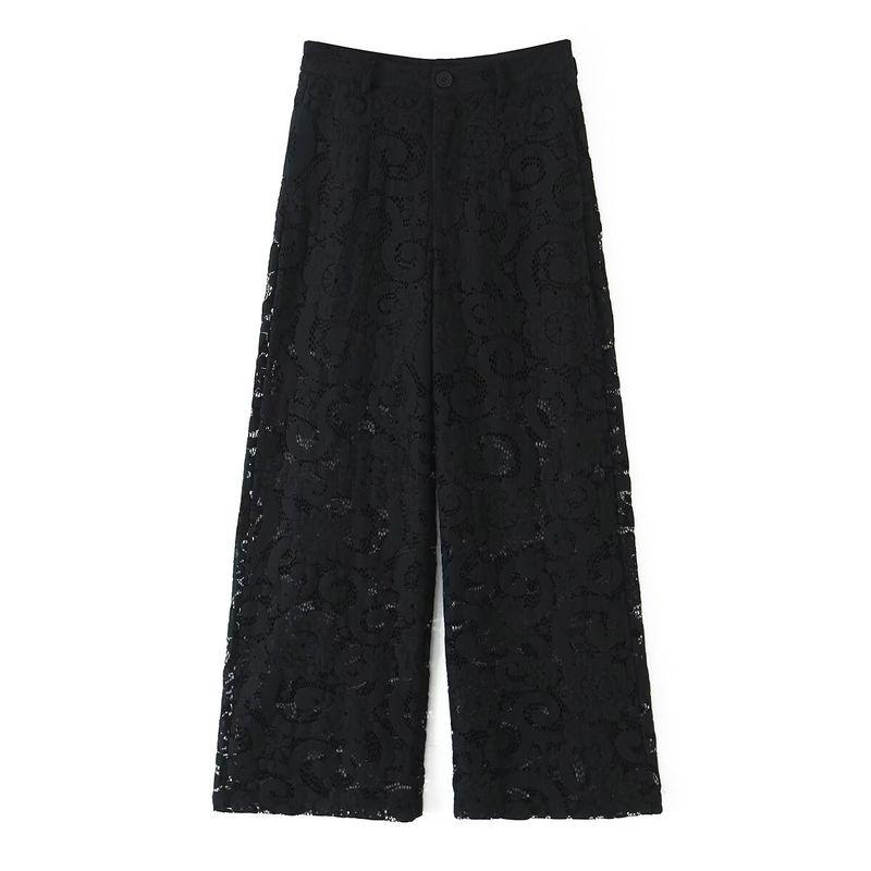 Kaslead New Women clothes Western Style Fashion Simple and Versatile Straight Lace Trousers