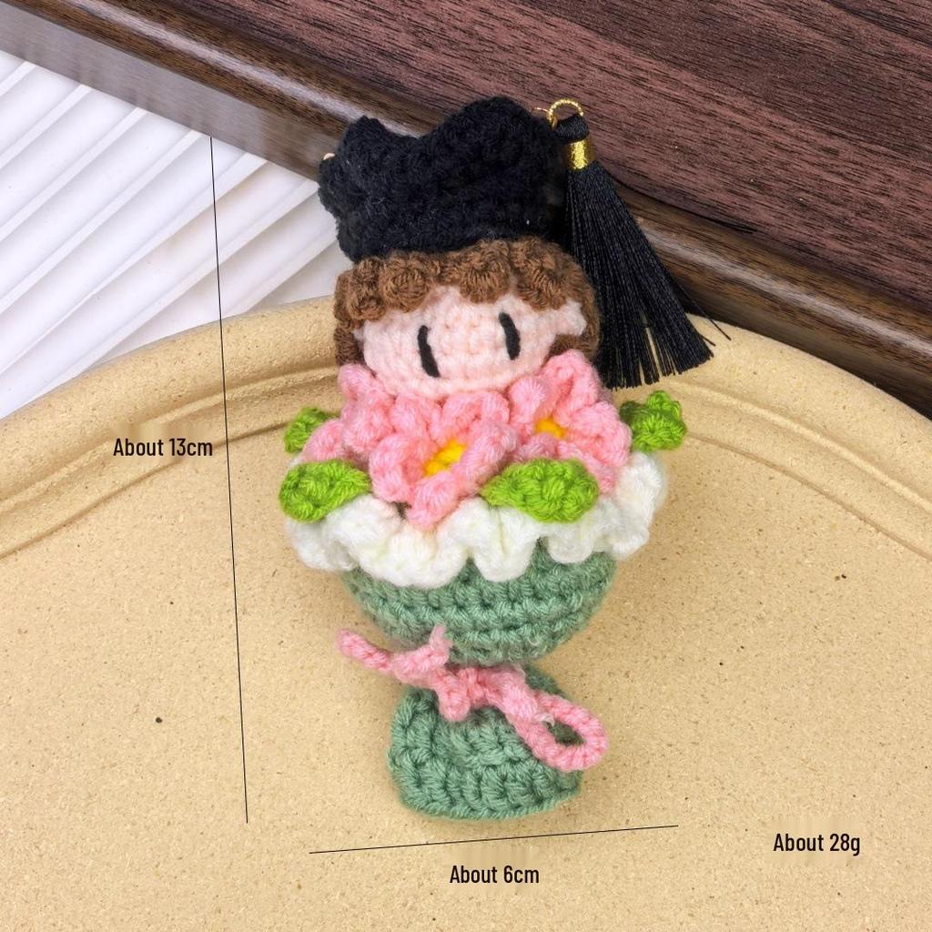 Kreativer DIY Häkelrose Blume Schlüsselanhänger Plüschtier Zubehör