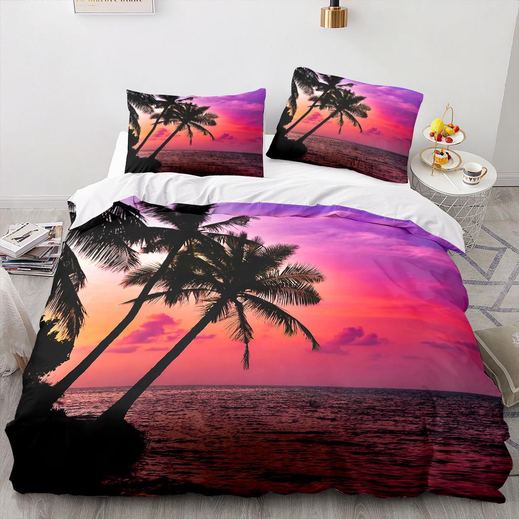 Sea View Coconut Duvet Cover Large Calico Double Size Quilt Bedding Set Single Full Set For Teens Adults Microfiber Single