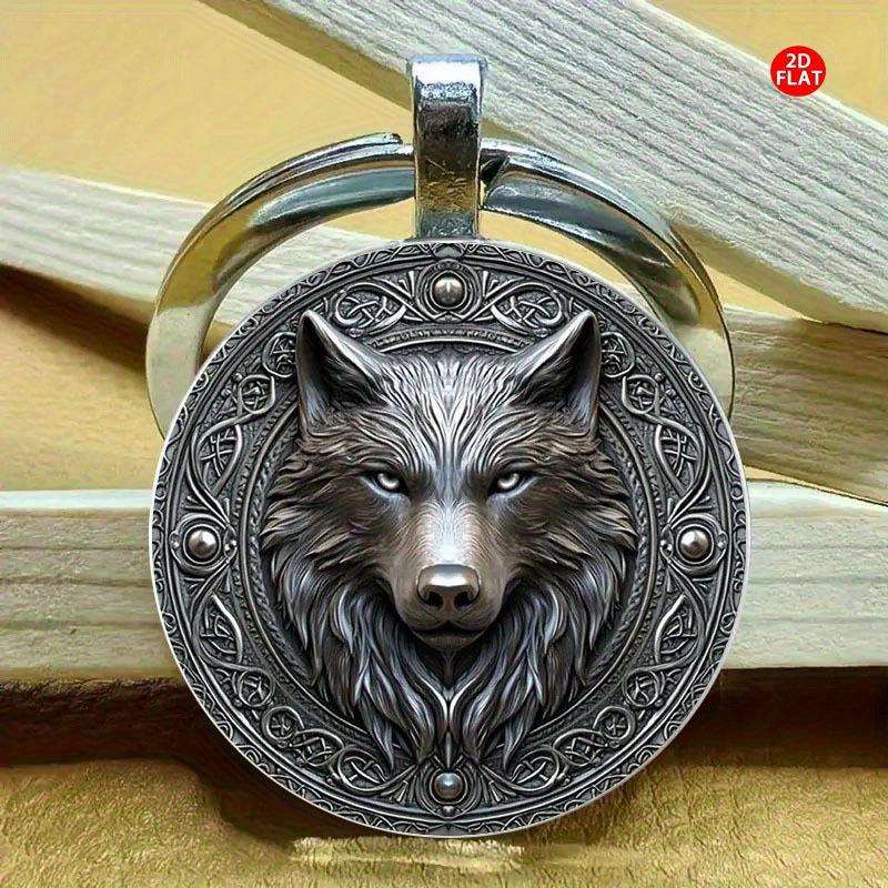 Exquisite Wolf Head & Geometric Pattern Keychain Pendant - European & American Style