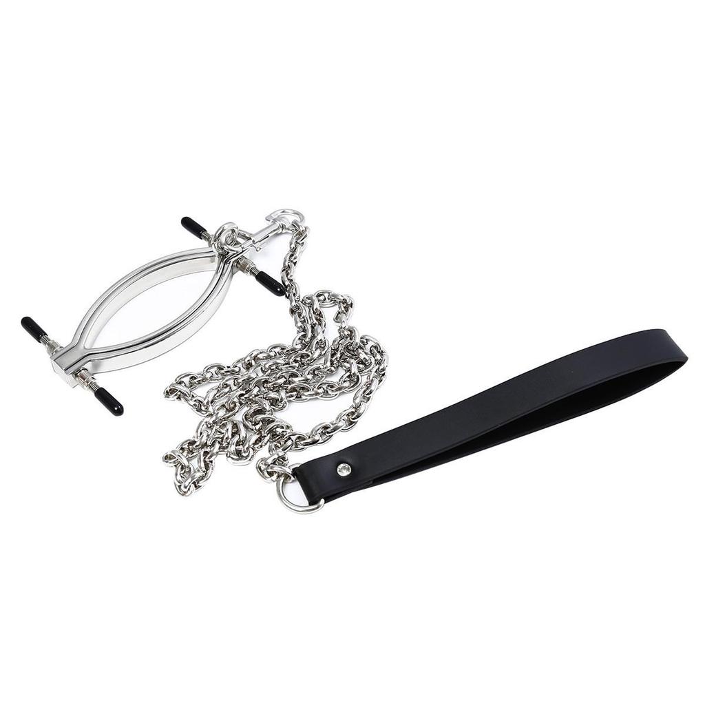 Silver Metal Labia Clamps with Iron Chain for Clitoral Stimulation