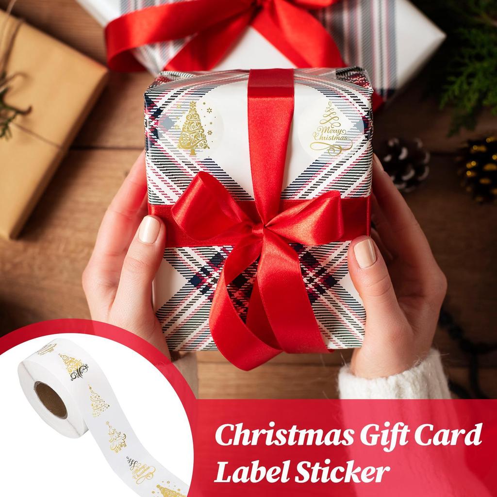 500 Sheet/roll 1inch Christmas Gift Card Label Sticker Clear Christmas Tree Sealing Sticker Adhesive Gold Foil Christmas Sticker