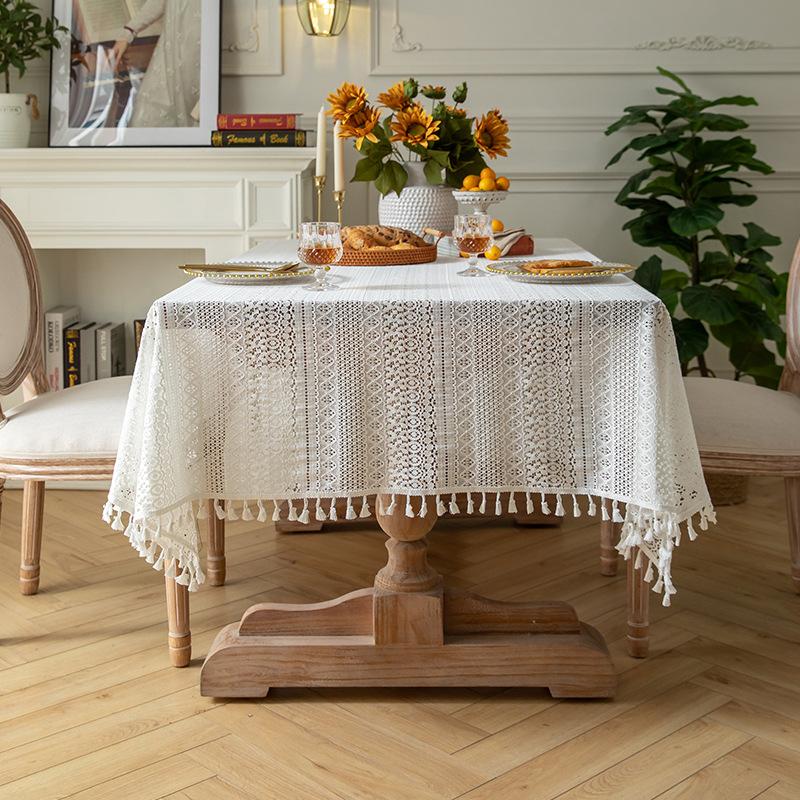 Vintage Lace Tablecloth White Beige Wedding Decoration Fabric Dining Table Cover Tea Table Cloth Photo Background