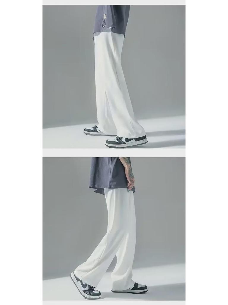 Men's Summer Ice Silk Wide-Leg Pants - Loose, Straight, Floor-Length Suit Pants
