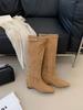 Small inner height increase white boots autumn and winter new boots long boots women's belt buckle high heel thin boots