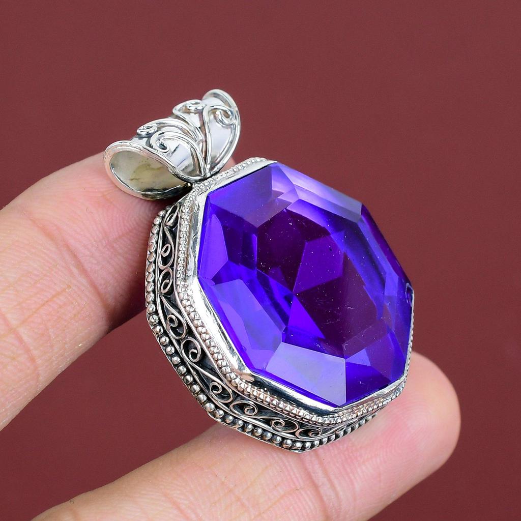 Faceted African Amethyst Pendant Vintage Design Pendant 925 Sterling Silver Pendant Handmade Jewelry Real Gemstone Pendant Engagement Gifts