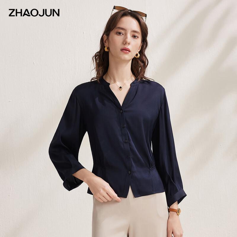 Zhaojun Women s Mulberry Silk Pleated Short Sleeve Blouse 2XL