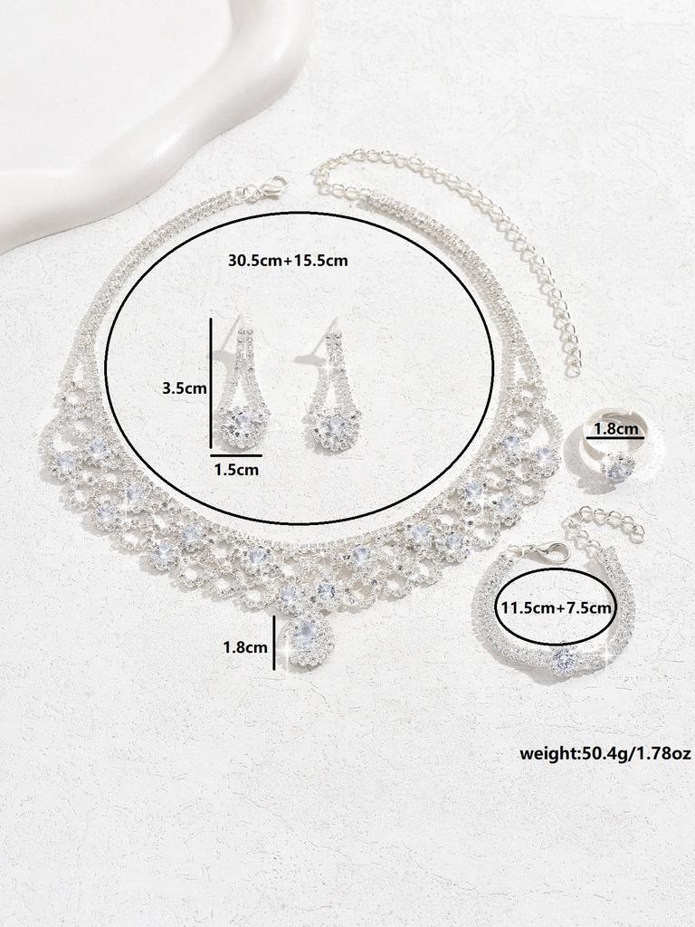 5PC Women's Fashion Exquisite Claw Chain Water Drop Earrings Necklace Bracelet Zircon Set Wedding Banquet Party Festival Gift