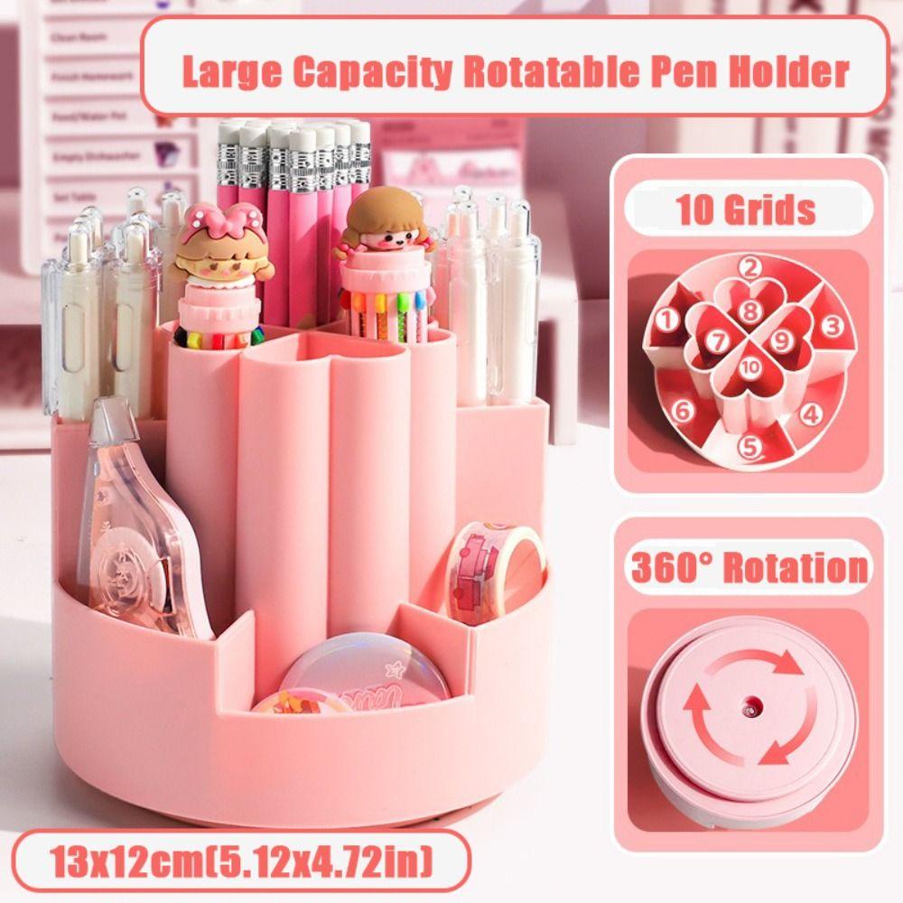 Plastic Pen Container 7/10 Grids Stationery Storage Box Cartoon Pen Holder  School Office