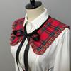 Damen Karo Schal Niedlicher Nackenwärmer Kreis Falscher Kragen Vorne zum Binden Falscher Kragen Frau Vintage Rüschen Abnehmbarer Kragen für Damen