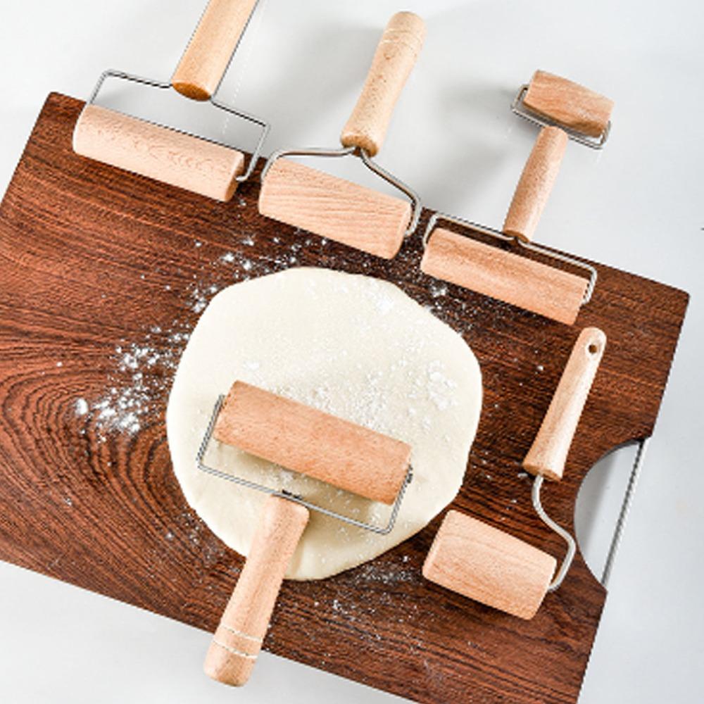 2pcs Easy To Clean Wood Dough Roller Ergonomic Handle Mini Pastry Roller  For Pizza Cake Bread