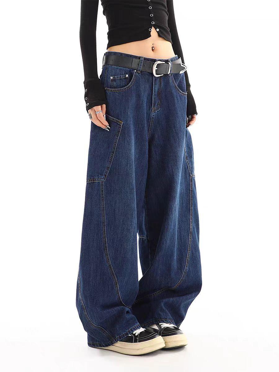 

Plus Size Women s Retro Straight-Leg Jeans: Casual Wide-Leg Workwear for Spring and Autumn S