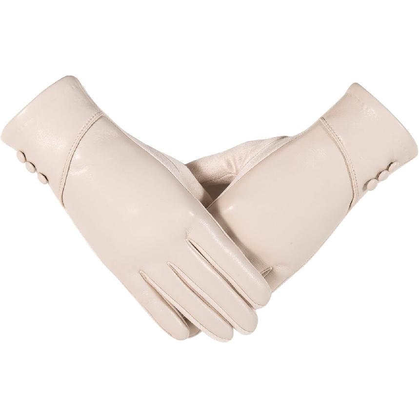 Winter Leather Gloves Women, Warm Wool Lining Touchscreen Texting