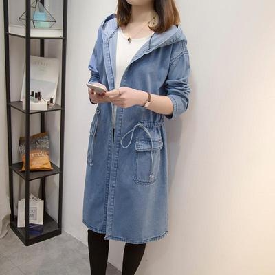 Damen Mittellange Damenjacken Übergröße Lange Jeansjacke Lässige taillierte Strickjacke mit Kapuze