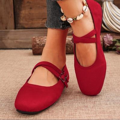 2025 Spring and Autumn New Women's Single Shoes Lady Style Flat Bottom Cross with Buckle Decoration Mary Jane Single Shoes Women