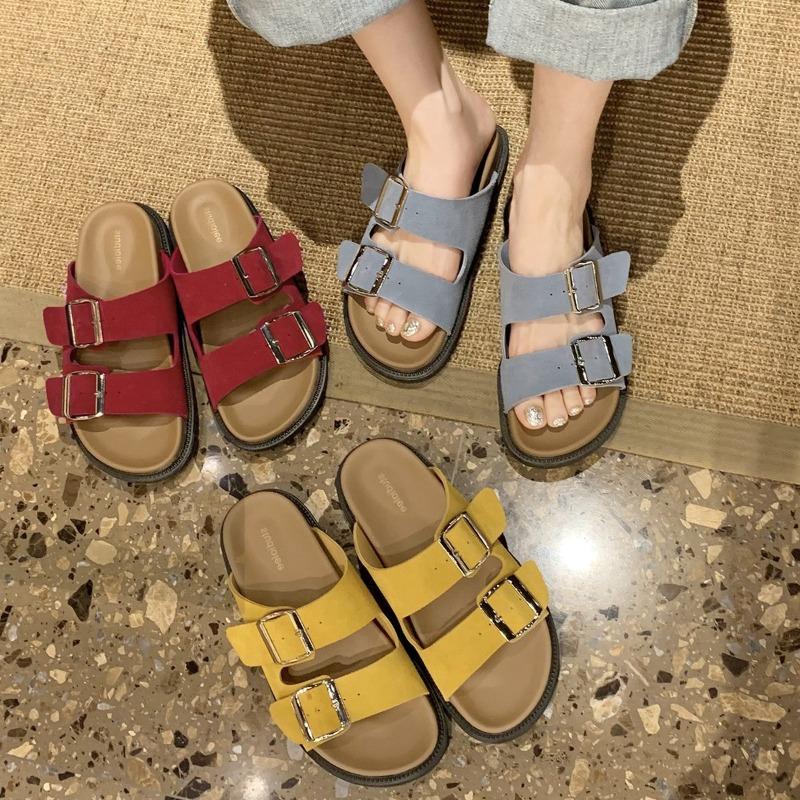 A pair for everyone! Comfortable lazy double buckle with versatile thick-bottomed half slippers for women