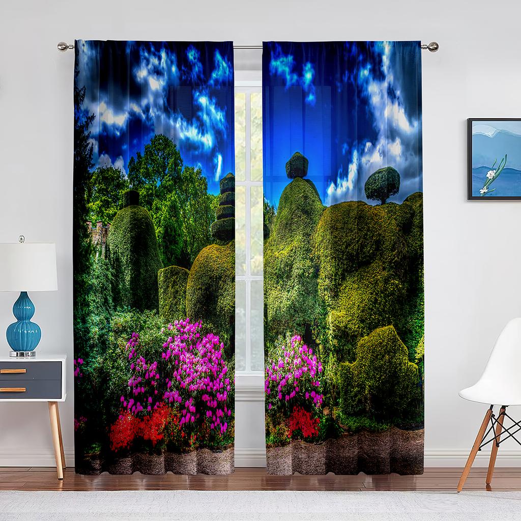 Garden Tulip Flower Field Trees Sheer Voile Curtains for Living Room Bedroom Balcony Party Decor Tulle Curtains Window Treatment
