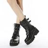 Fashion Sexy Buckle Women's winter high boots Leather Block Heel Gothic Black Punk Style Platform Shoes Female Footwear Women's shoes