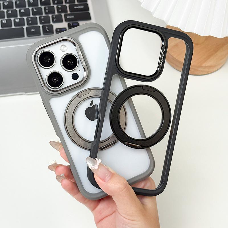For Apple 13/14/15/16/17 Series Transparent Simple Magnetic Lazy Stand for IPhone Case