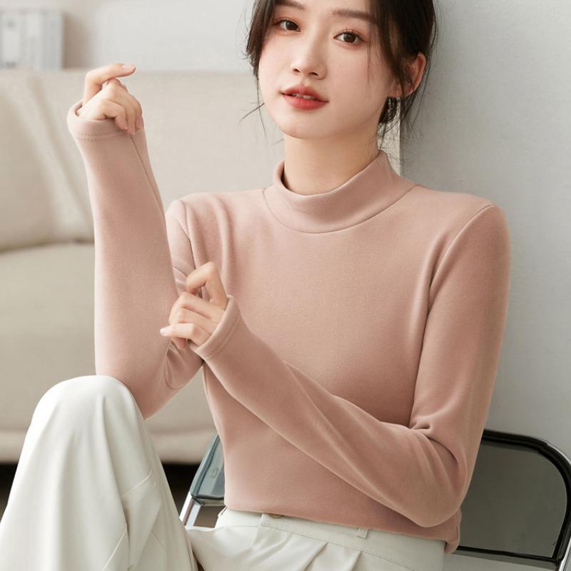 Autumn and Winter Ladies' Base Shirt Comfortable Warm Elastic Semi High Neck Base Shirt