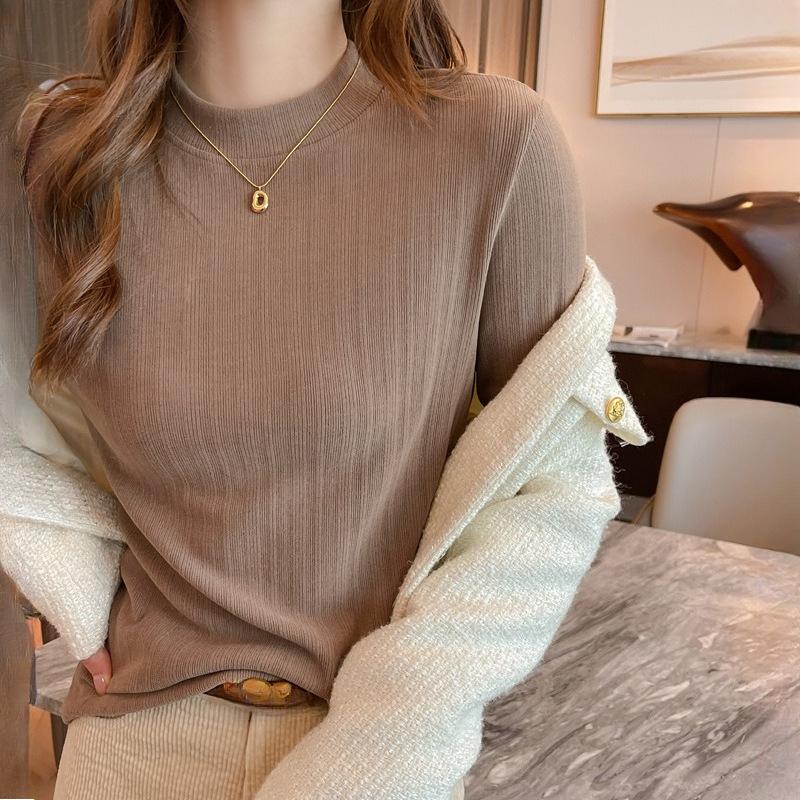 

Women s Fleece Brushed Small Stand Collar Regular Shoulder Inner Wear Base Layer Top in Autumn and Winter Can be Worn as Outer Wear High End T Shirt S
