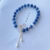 Blaues Achat-Herzarmband mit Perlen & Vergoldetem Silbermond, Frischer Xiaohongshu-Stil Geschenk.