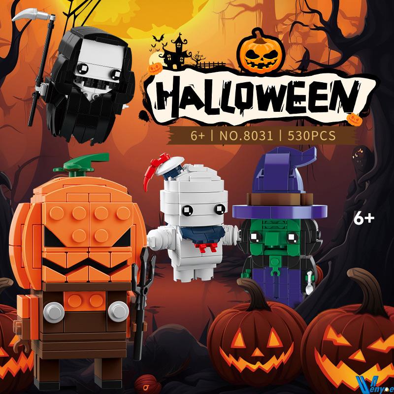 Halloween BrickHeadz Bruja Calabaza Momia Muerte Bloques de Construcción Ladrillo Figura de Dibujos Animados Juguetes Rompecabezas 3D Modelo Para Regalo de Niños
