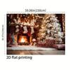 2D Cozy Fireplace Christmas Photography Backdrop, Rustic Cabin with Warm Fire & Holiday Decorations