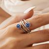 Boho Copper Color Blue Evil Eye Ring Lucky Opening Finger Twisted Rings for Women Men Adjustable Zircon