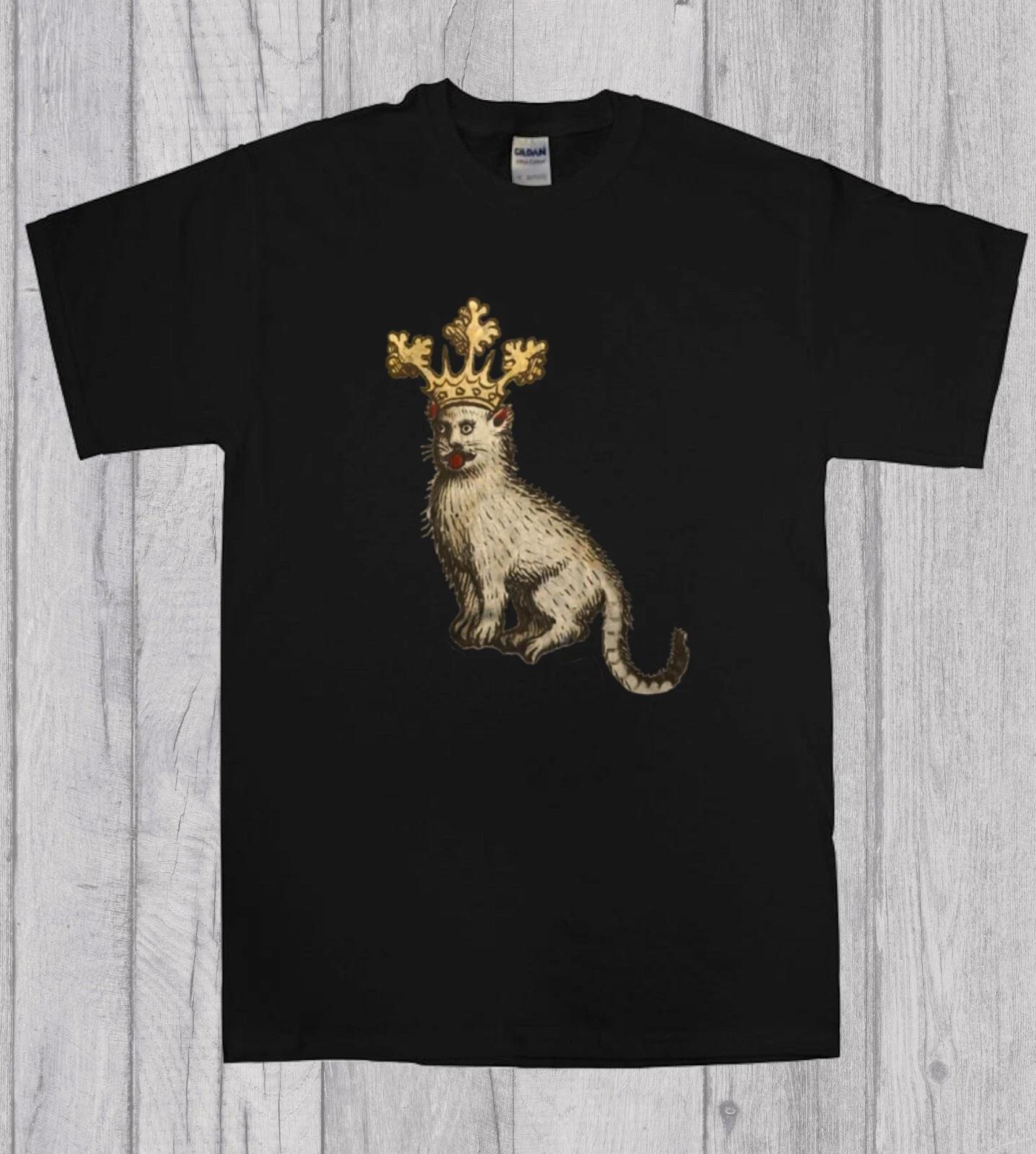 Medieval Marginalia Funny Cat King Wearing Crown T-shirt 3XL
