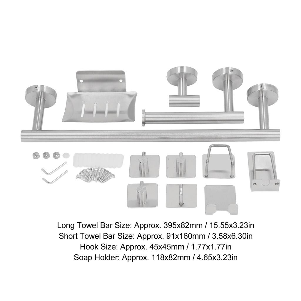 11PCS Bathroom Hardware Set 15.6 Inch 6.3 Inch Stainless Steel Towel Bar with Hooks Accessories for Bathroom Wall Mounted Silver