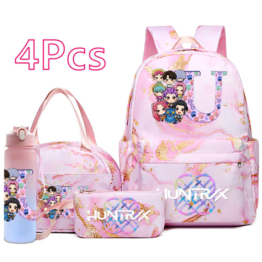 4Pcs/set Anime K-Pop Printed Backpack Handbag Pencil Case 750Ml Water Bottler for Teenager Boy Girl Schoolbag Large Capacity Bookbag Kid Gift Mochila