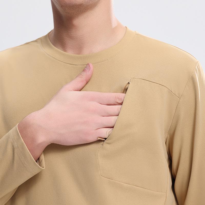 Herr Andningsbar Snabbtorkande Långärmad Rundhals T-shirt för Vår Utomhusvandring