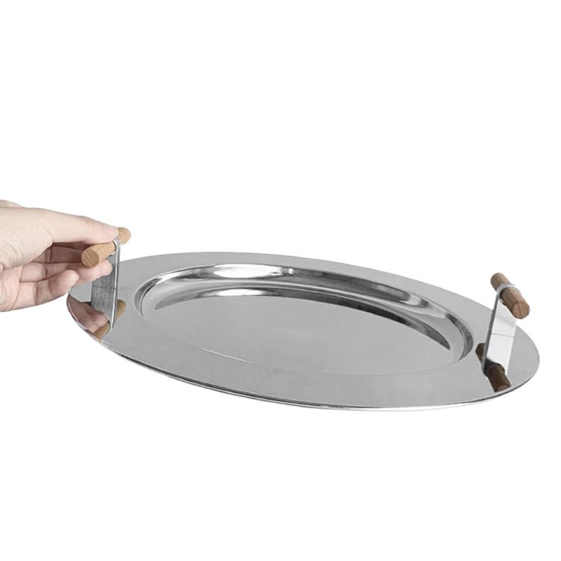 1PC Storage Round Tray Decoration Electroplating Color Scandinavian Put Tea Cup Tray Ins Wind Round Tray Wooden Handle