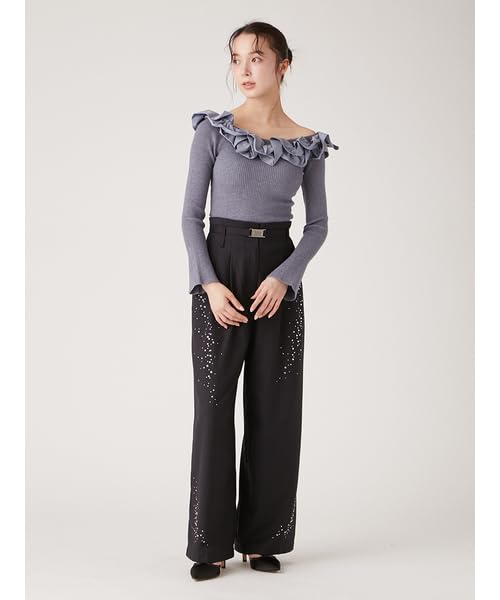 Lily Brown Voluminous Frill Knit Top LWNT245053 BLU Women's